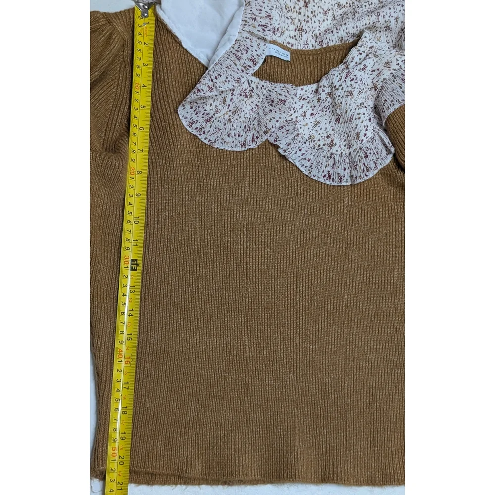 ZARA Tobacco Brown knit sweater with contrasting print ruffle collar Size L - Picture 11 of 12